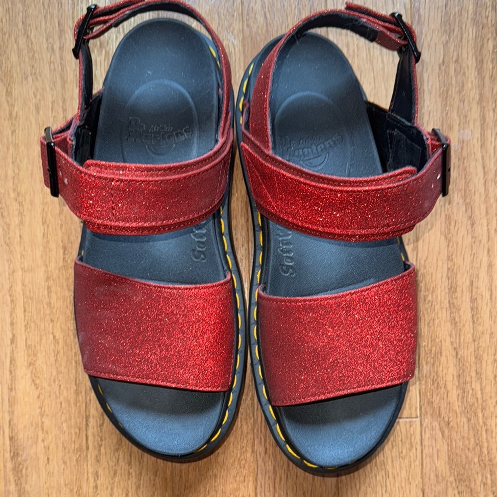 Dr. Martens Voss Red Glitter Sandals